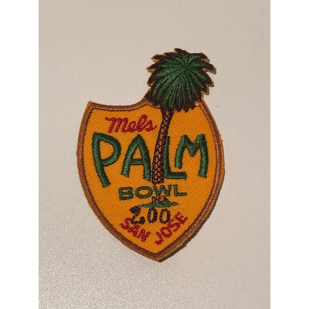 Vintage Mels Palm Bowl 200 San Jose California Bowling Souvenir Patch Yellow